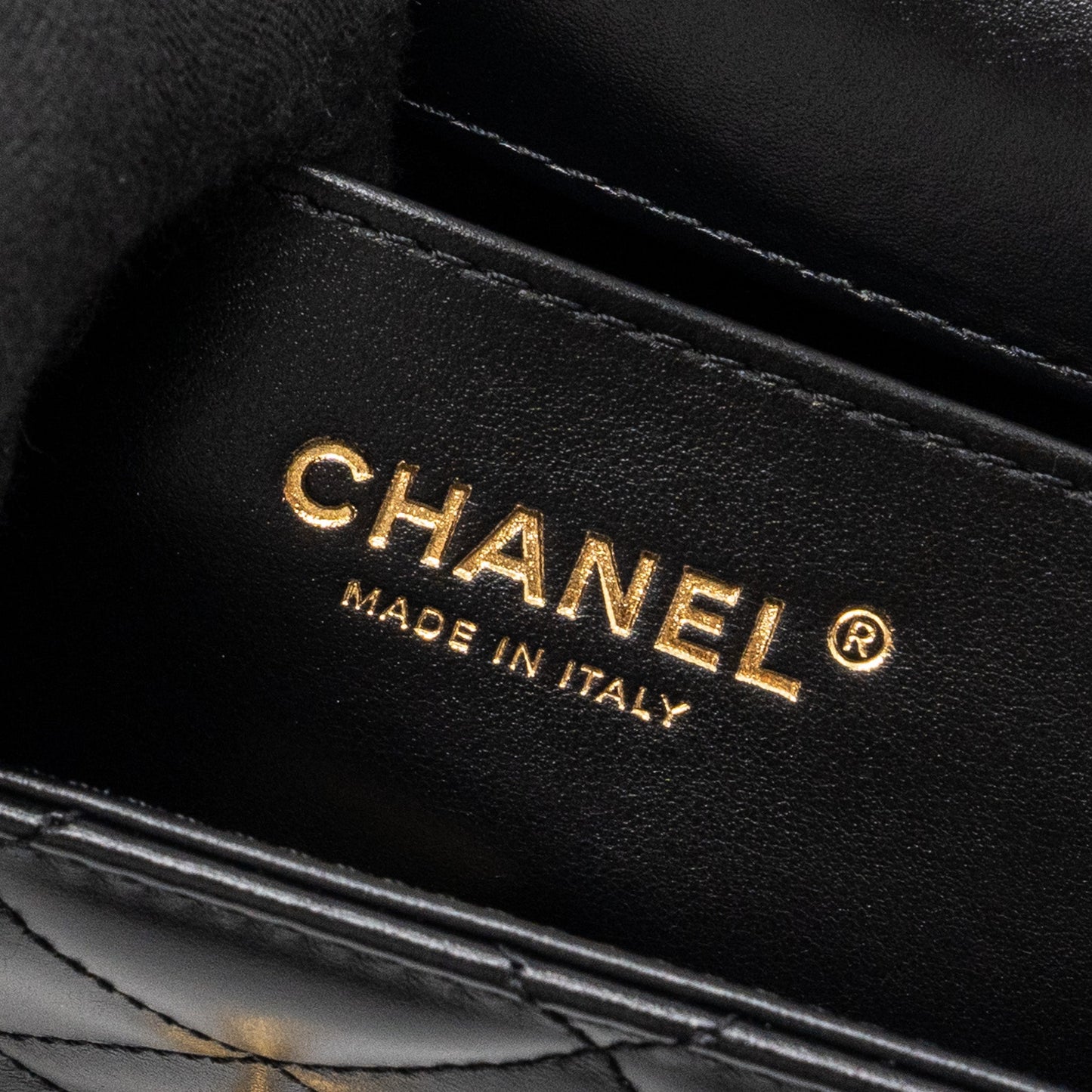 Chanel 24C gold crush mini flap bag calfskin black   (microchip)