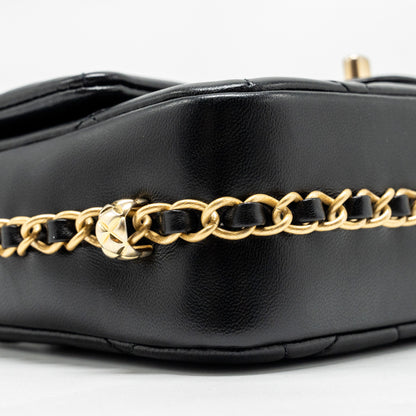 Chanel Mini Coco CC Logo Quilted Flap Bag Lambskin Black  (Microchip)
