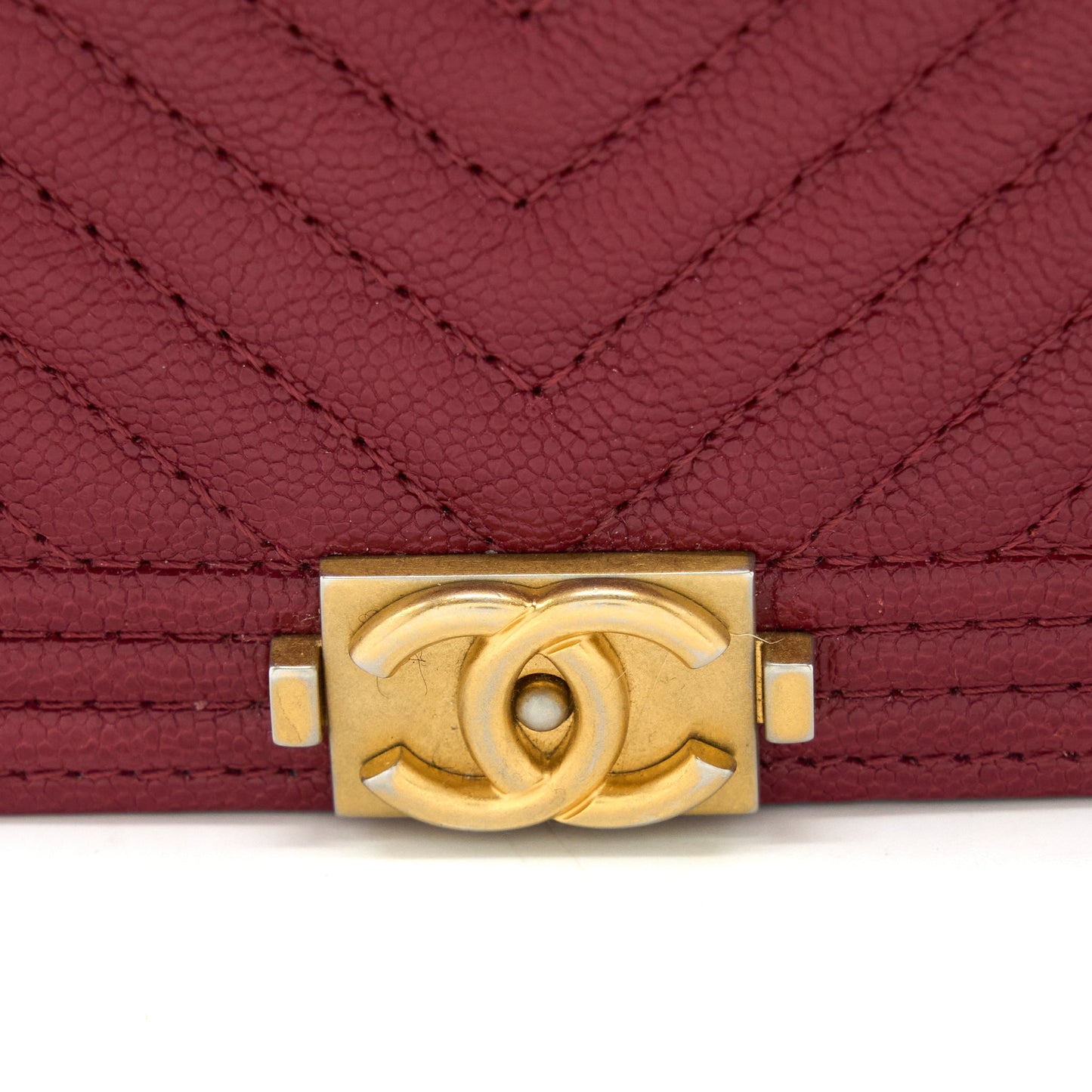 Chanel Boy Wallet On Chain Chevron Caviar Red Brushed