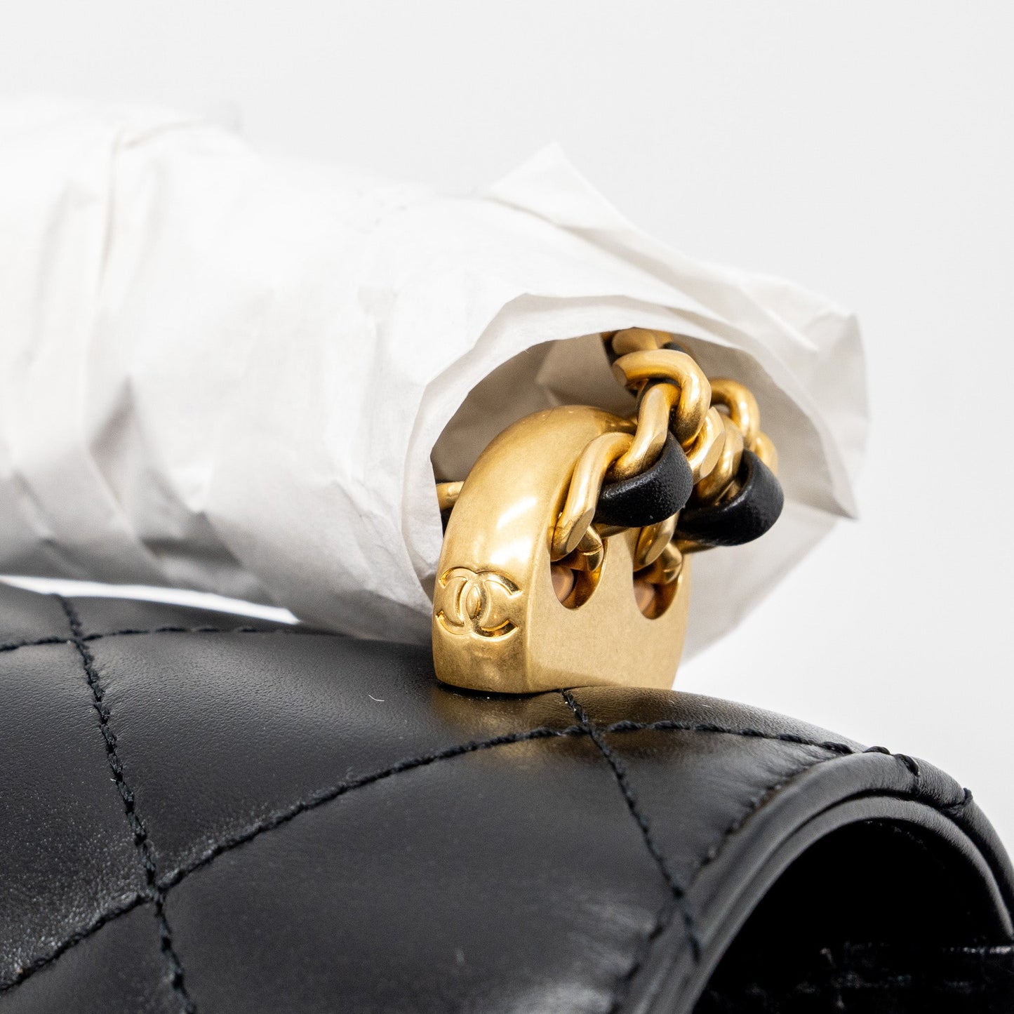 Chanel 24C gold crush mini flap bag calfskin black   (microchip)