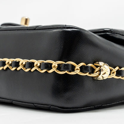 Chanel Mini Coco CC Logo Quilted Flap Bag Lambskin Black  (Microchip)
