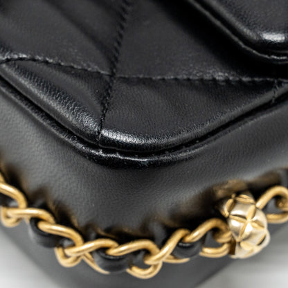 Chanel Mini Coco CC Logo Quilted Flap Bag Lambskin Black  (Microchip)