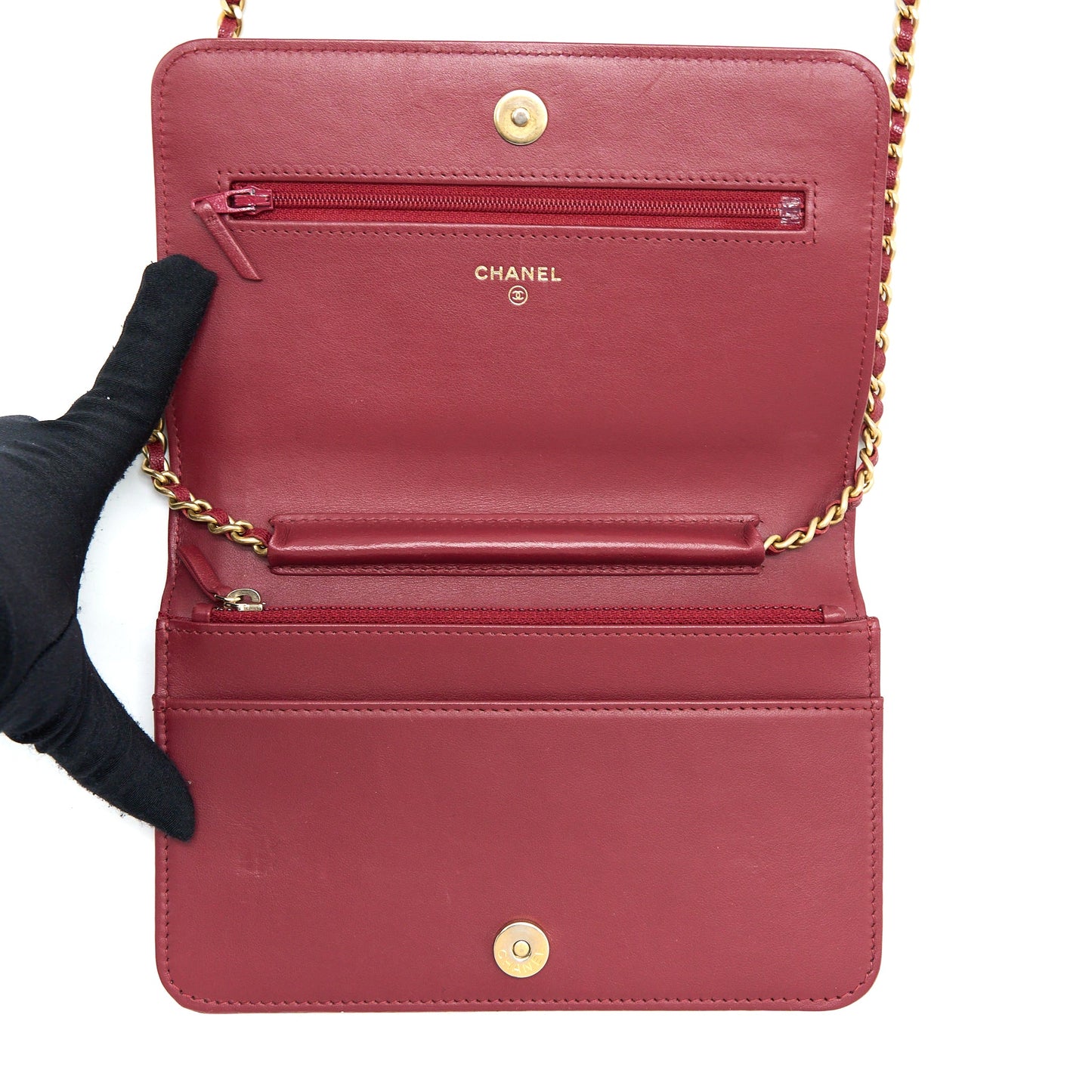 Chanel Boy Wallet On Chain Chevron Caviar Red Brushed