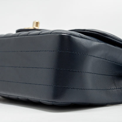 Chanel Mini Rectangular Flap Bag Chevron Lambskin Navy L