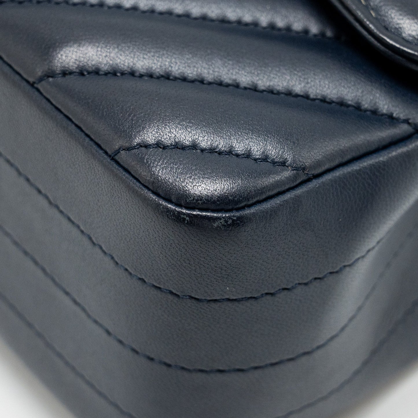 Chanel Mini Rectangular Flap Bag Chevron Lambskin Navy L