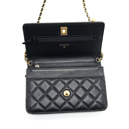 Chanel Pearl Crush Wallet On Chain Lambskin Black