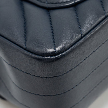 Chanel Mini Rectangular Flap Bag Chevron Lambskin Navy L