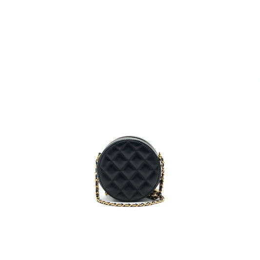 Chanel Round Clutch with Chain Black Brushed