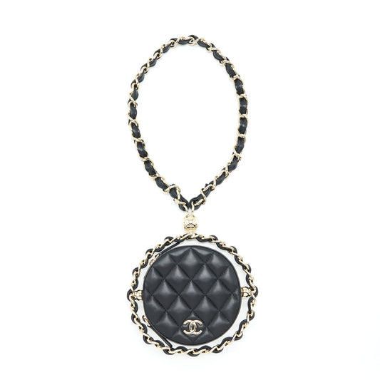 Chanel Round Clutch With Chain Lambskin Black L