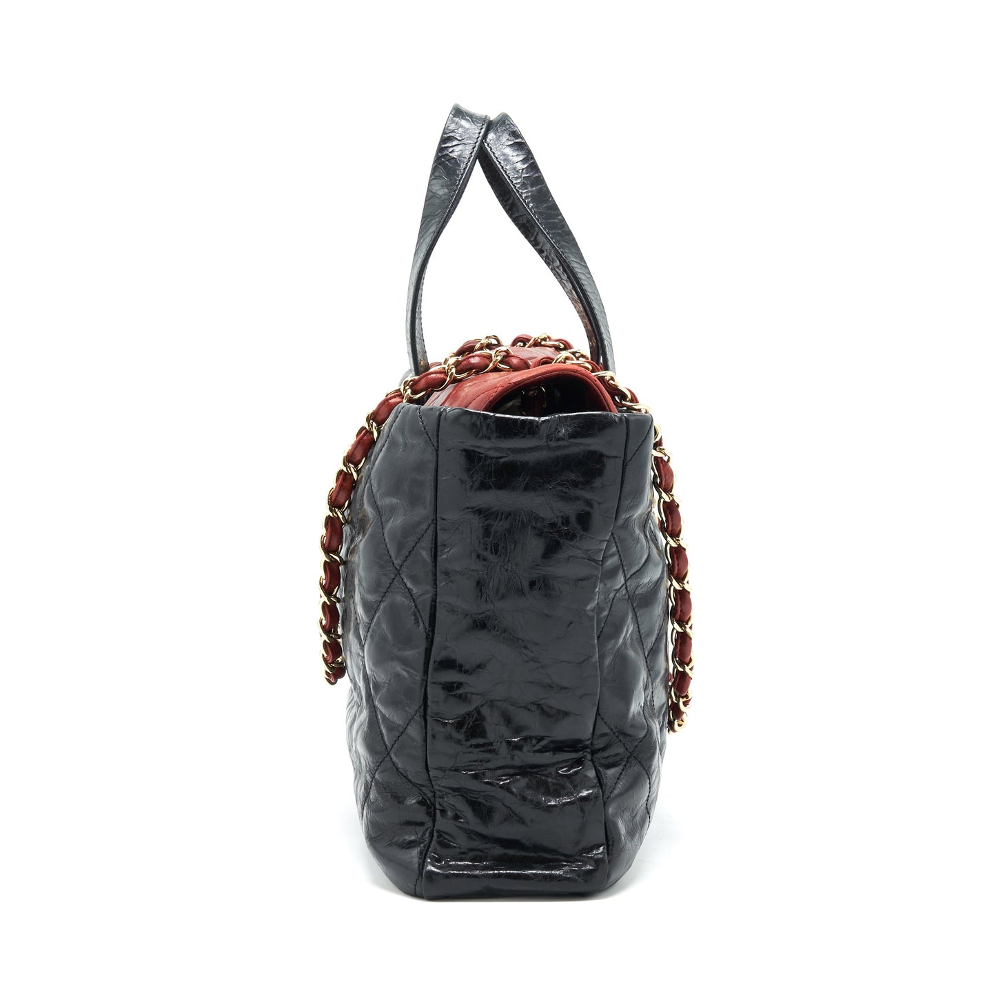 Chanel Calfskin Tote bag with Chain black and Red
