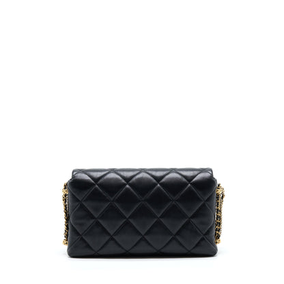 Chanel 21A Quilted Detailed Logo Flap Bag Lambskin Black  (Microchip)