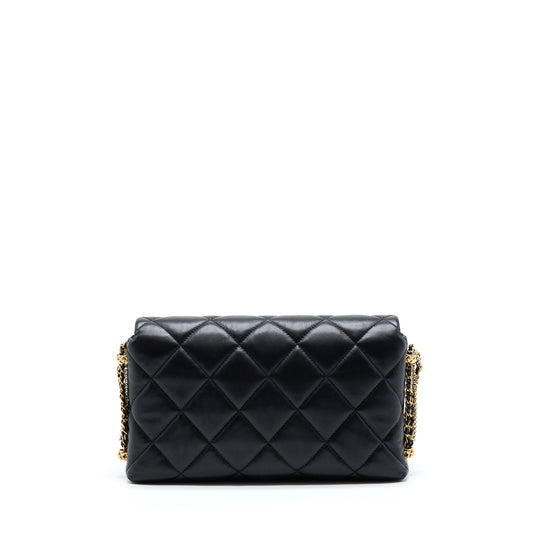 Chanel 21A Quilted Detailed Logo Flap Bag Lambskin Black  (Microchip)