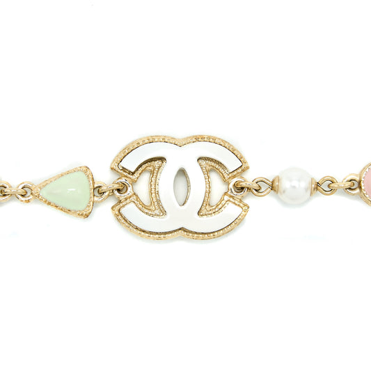 Chanel 19P CC Logo Bracelet Pearl/ Stud Light Gold Tone