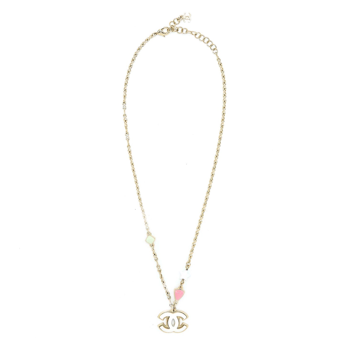 Chanel 19P CC logo Necklace Stud Multicolour Light Gold Tone