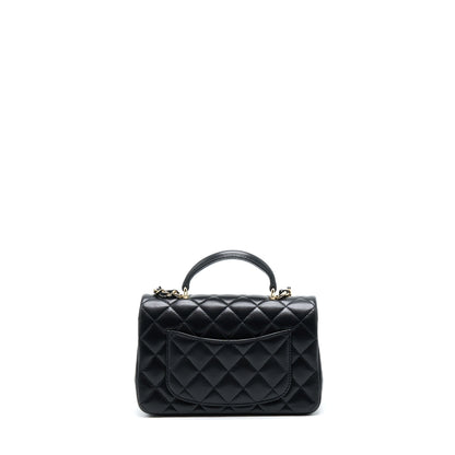 Chanel 22A Top Handle Mini Rectangular Flap Bag Lambskin Black  (Microchip)