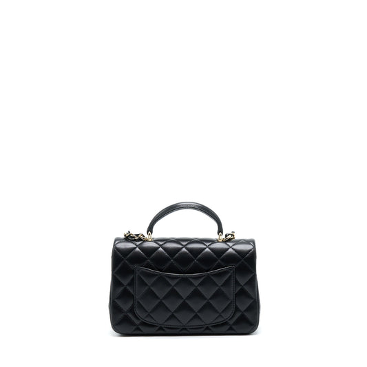 Chanel 22A Top Handle Mini Rectangular Flap Bag Lambskin Black  (Microchip)