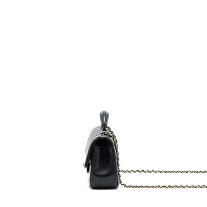 Chanel 22A Top Handle Mini Rectangular Flap Bag Lambskin Black  (Microchip)