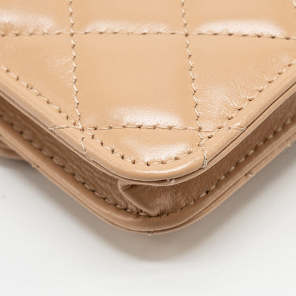 Chanel 21A Gold Crush Mini Flap Clutch with Adjustable Chain Calfskin Beige