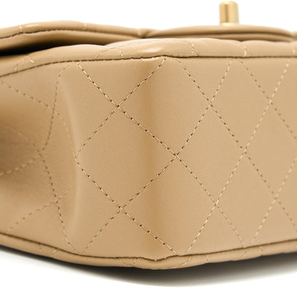 Chanel 22B Detail Top Handle Mini Rectangular Lambskin NJ528 Dark Beige Brushed