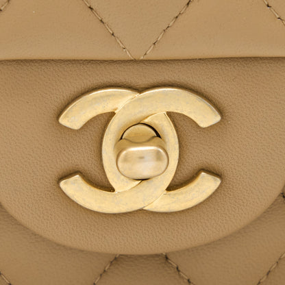 Chanel 22B Detail Top Handle Mini Rectangular Lambskin NJ528 Dark Beige Brushed