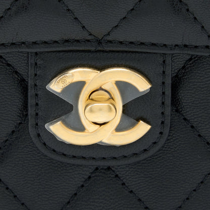 Chanel 22K Retro Classic New Square Mini Flap Bag Goatskin Black  (Microchip)
