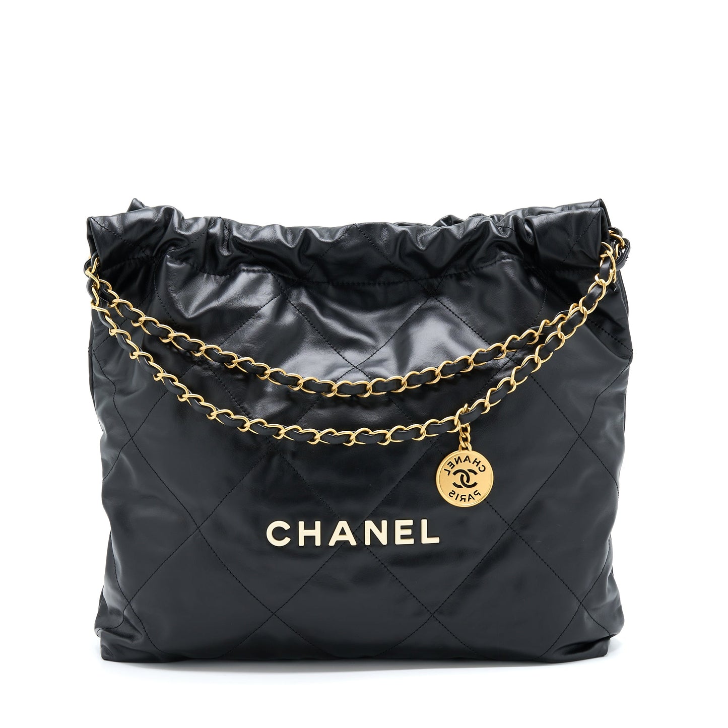 Chanel 22 Bag Medium Shiny Calfskin Black  (Microchip)