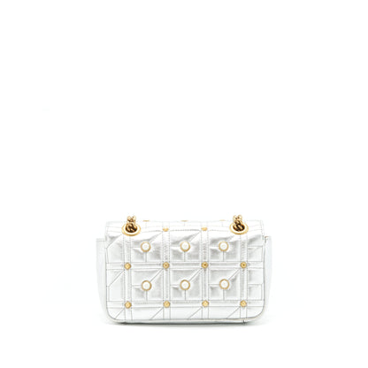 Gucci Mini GG Marmont Flap Bag Limited Edition Silver With Pearl/Gold Hardware