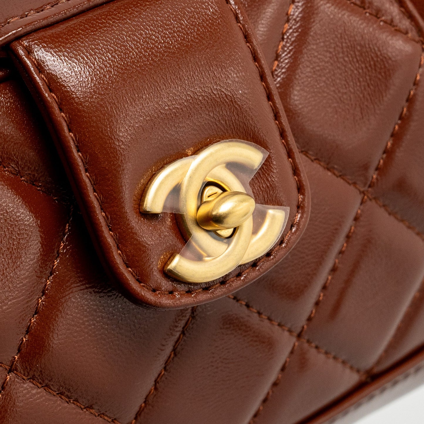 Chanel 24a Small Top Handle Doctor Bag Quilted Shiny Lambskin Caramel (microchip)