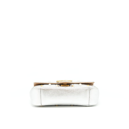 Gucci Mini GG Marmont Flap Bag Limited Edition Silver With Pearl/Gold Hardware