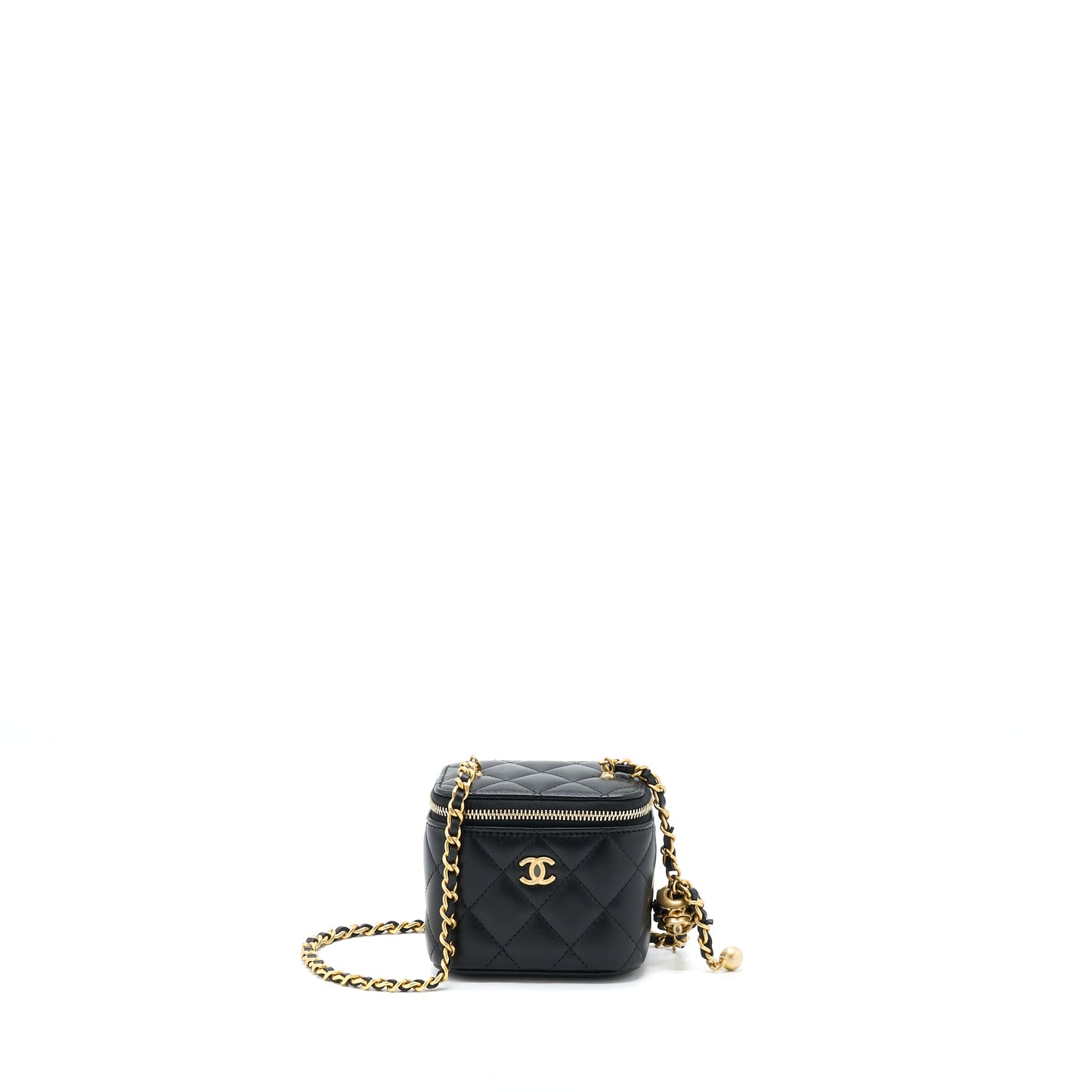 Chanel 22S Pearl Crush Mini Vanity With Chain Lambskin Black