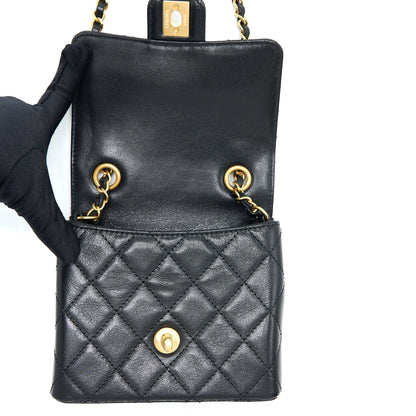 Chanel 22K Retro Classic New Square Mini Flap Bag Goatskin Black  (Microchip)