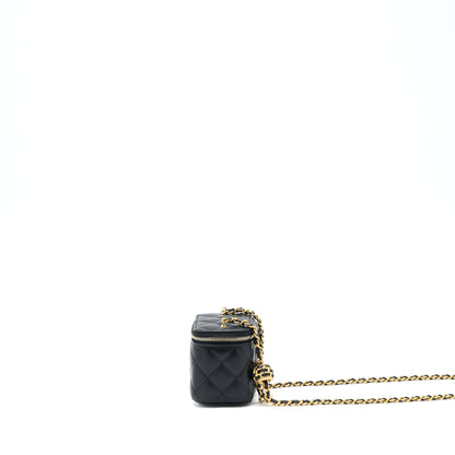 Chanel 22S Pearl Crush Mini Vanity With Chain Lambskin Black