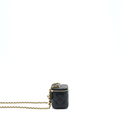 Chanel 22S Pearl Crush Mini Vanity With Chain Lambskin Black