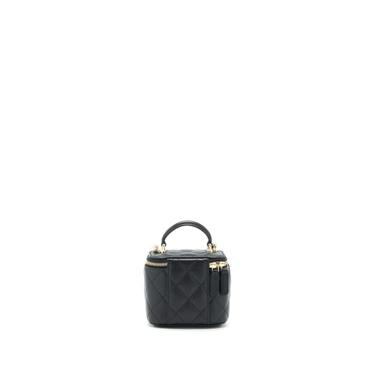Chanel 22P Top Handle Mini Vanity With Chain With Mirror Inside Lambskin Black L