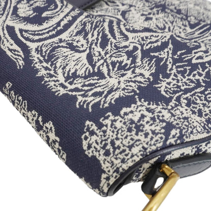 CHRISTIAN DIOR Saddle Reverse Embroidered Toile Hobo Bag Blue