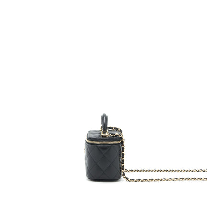 Chanel 22P Top Handle Mini Vanity With Chain With Mirror Inside Lambskin Black L