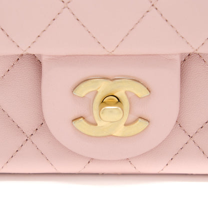 Chanel 23S Camellia Chain Mini Rectangular Flap Bag Lambskin Light Pink  (Microchip)