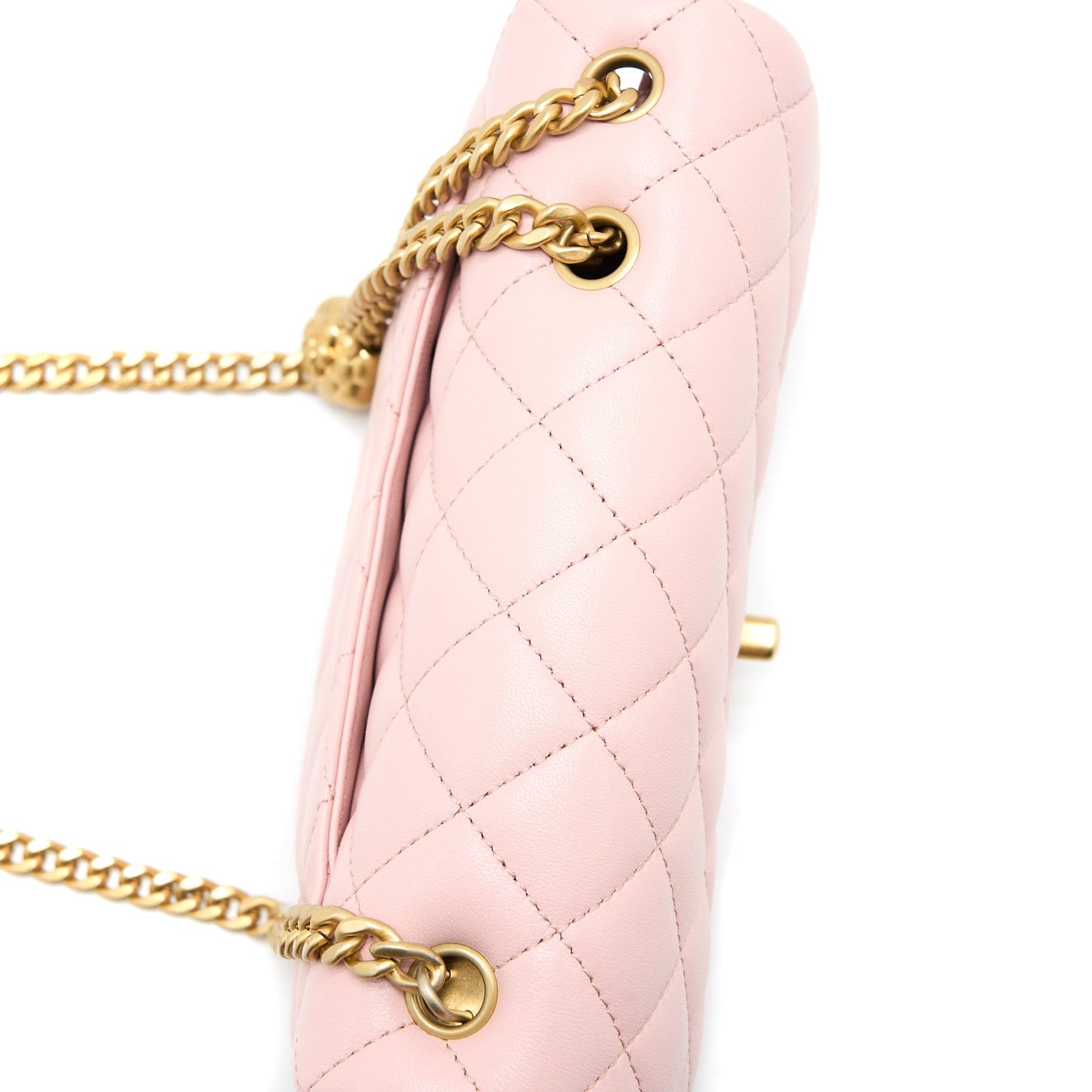 Chanel 23S Camellia Chain Mini Rectangular Flap Bag Lambskin Light Pink  (Microchip)
