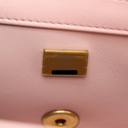 Chanel 23S Camellia Chain Mini Rectangular Flap Bag Lambskin Light Pink  (Microchip)