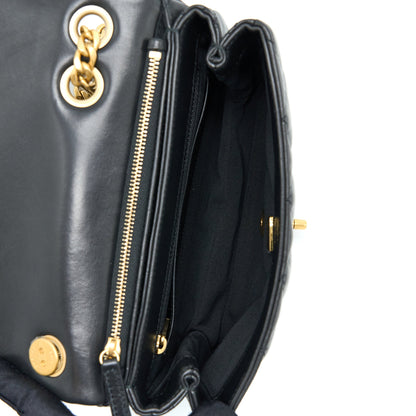 Chanel 22K Gold Pillar Adjustment Chain Flap Bag Lambskin Black  (Microchip)