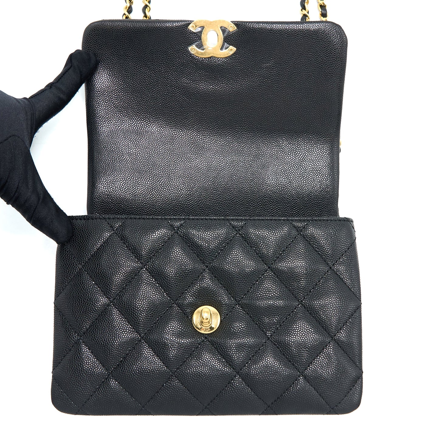 Chanel 22K Coco First Flap Bag Grained Calfskin Black  (Microchip)