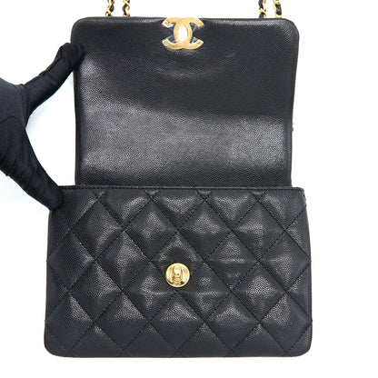 Chanel 22K Coco First Flap Bag Grained Calfskin Black  (Microchip)