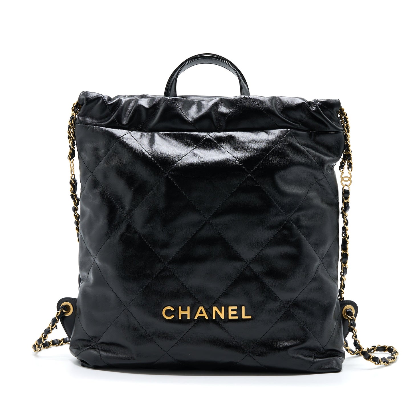 Chanel 22 Backpack Shiny Calfskin Black Brushed  (Microchip)