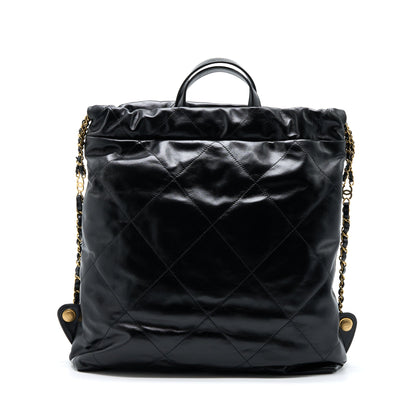 Chanel 22 Backpack Shiny Calfskin Black Brushed  (Microchip)