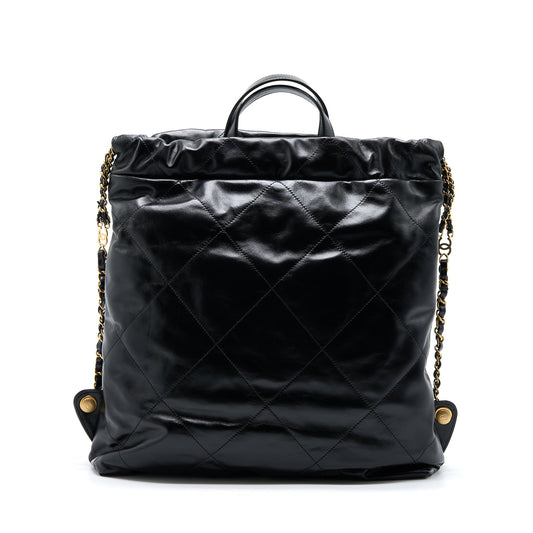 Chanel 22 Backpack Shiny Calfskin Black Brushed  (Microchip)