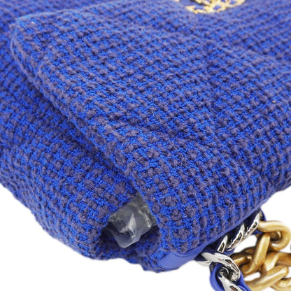 CHANEL 19 Flap Quilted Tweed Shoulder Bag Blue