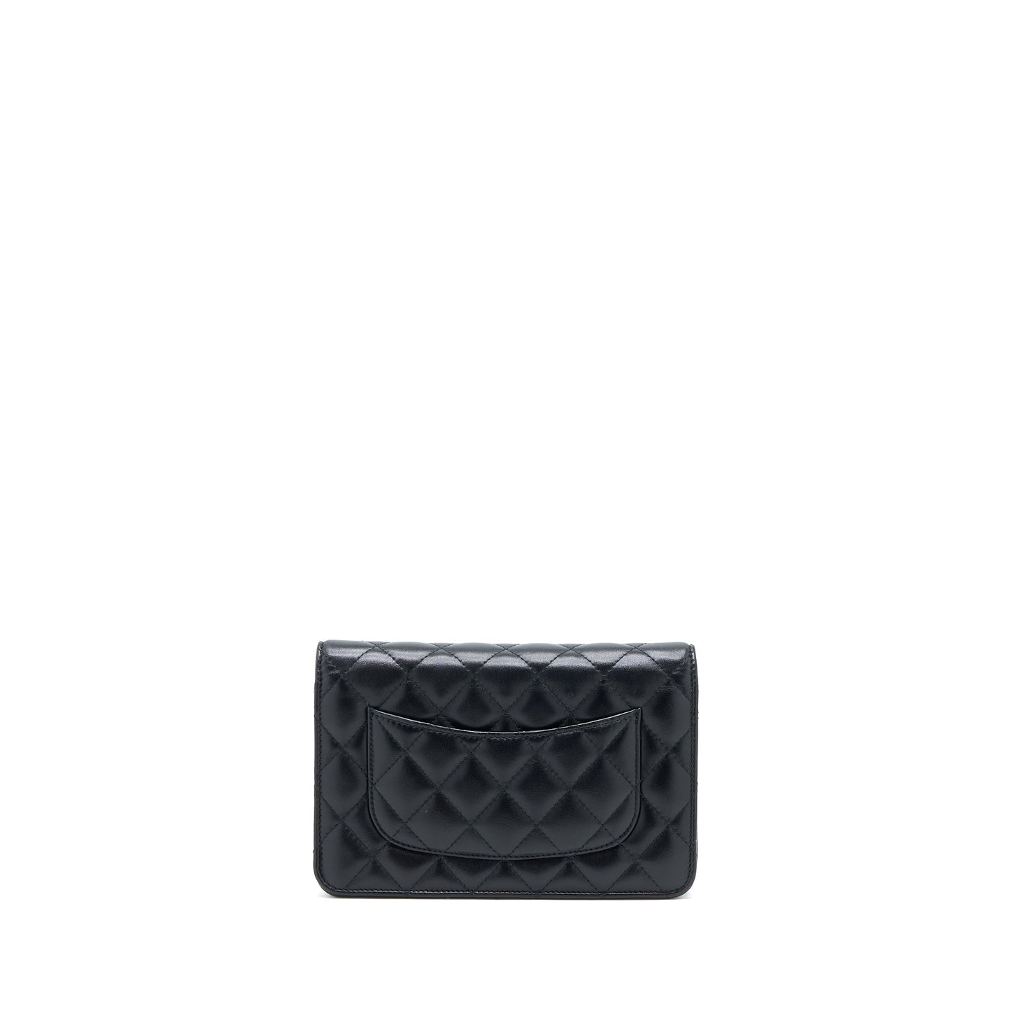 Chanel Quilted Wallet on Chain with Camellia Chain Lambskin Black L