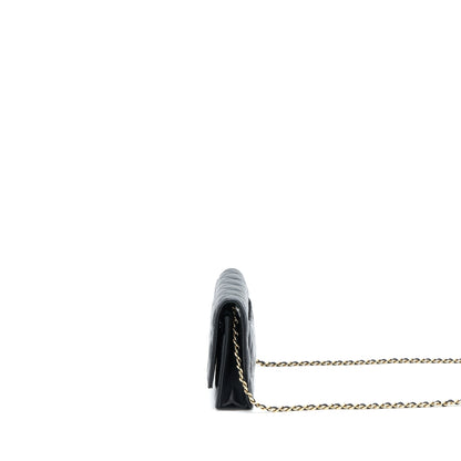 Chanel Quilted Wallet on Chain with Camellia Chain Lambskin Black L