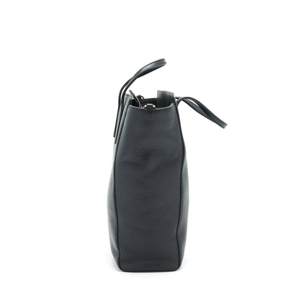 Gucci Grained calfskin Tote Bag Black with long strap