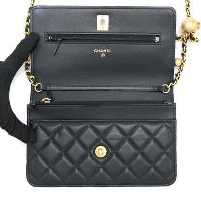 Chanel Pearl Crush Wallet On Chain Lambskin Black Brushed  (Microchip)